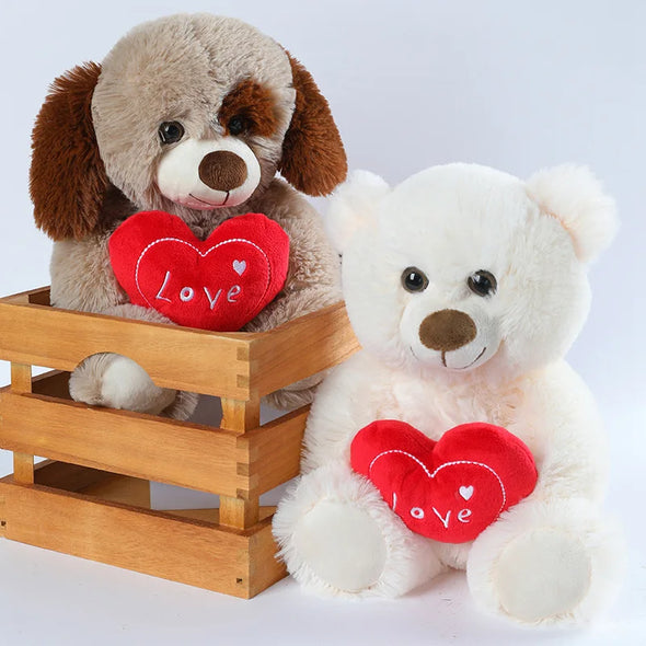 Cute Heart Bear Dog Plush Toys Red Heart Print Love