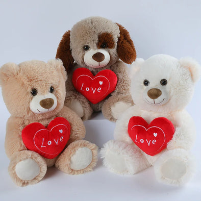 Cute Heart Bear Dog Plush Toys Red Heart Print Love